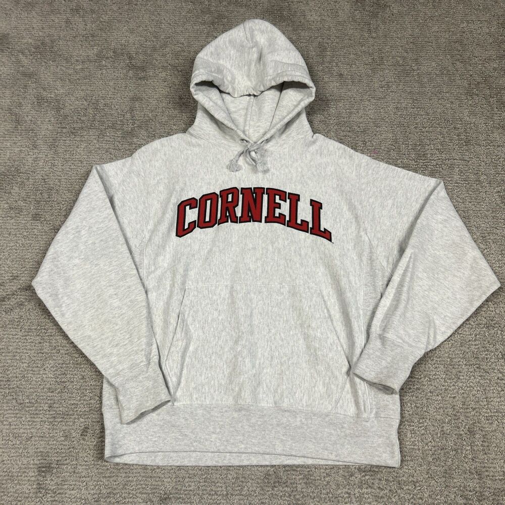 Cornell Champion Reverse Weave Hoodie Sweatshirt Mens Womens Medium Gray Heavy